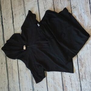 J Valdi Vintage Black Short Sleeve Hoodie Crop Pant Leisure Swim Cover Set L XL